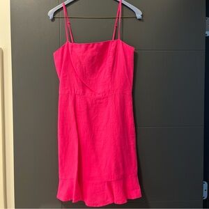 Hot Pink Spaghetti Strap Mini Dress with Ruffle Hem